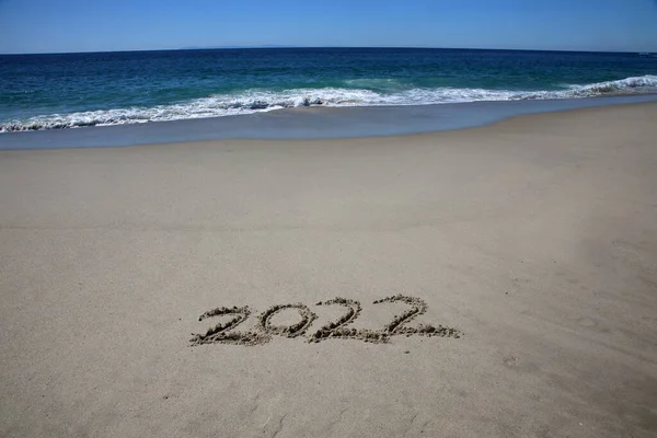 2022 Written Sand Beach Message Handwritten Smooth Sand Beach — Fotografia de Stock