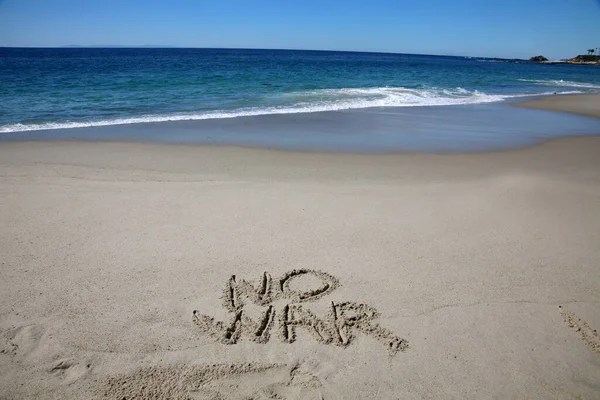 War Written Sand Beach Message Handwritten Smooth Sand Beach — ストック写真