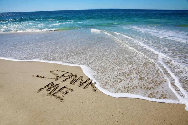 Spank Written Sand Beach Message Handwritten Smooth Sand Beach — Stock fotografie