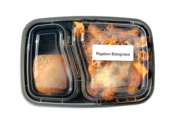 Rigatoni Bolonez Restoran Yemeği Paket Yemek Teslimatı Öğle Yemeği Akşam — Stok fotoğraf