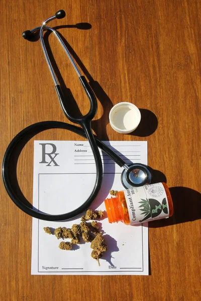Medical Marijuana Close Cannabis Doctors Prescription Weed Medicinal Pot Stethoscope —  Fotos de Stock