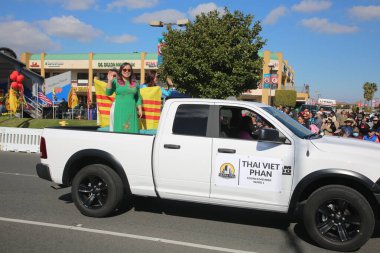 Westminster, California - USA - January 22, 2023: The Tet Parade to celebrate the Lunar New Year in Little Saigon. The Tet Parade features floats, marching bands, lion dances, color guards, and more.