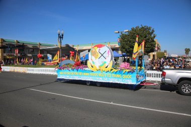 Westminster, California - USA - January 22, 2023: The Tet Parade to celebrate the Lunar New Year in Little Saigon. The Tet Parade features floats, marching bands, lion dances, color guards, and more.