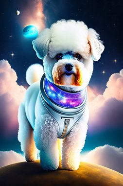 Uzay Köpeği. Bichon Frise Astronot Köpek Uzayda. Köpek macera aramak için uzaya gider. Bichon Frise Dog dış uzayda. Bir Uzay Bichon Frise Astronotu Güneş Sistemi 'nin Dış Sınırlarını keşfeder. Uzay Köpekleri Havalıdır.  