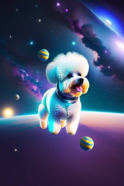Uzay Köpeği. Bichon Frise Astronot Köpek Uzayda. Köpek macera aramak için uzaya gider. Bichon Frise Dog dış uzayda. Bir Uzay Bichon Frise Astronotu Güneş Sistemi 'nin Dış Sınırlarını keşfeder. Uzay Köpekleri Havalıdır.  