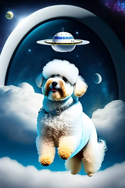 Space Dog Bichon Frise Astronaut Dog Outer Space Dog Goes — Stock Photo, Image