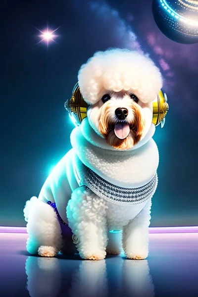 太空狗 Bichon Frise Astronaut Dog Outer Space 狗为了寻找冒险而进入太空 Bichon Frise — 图库照片