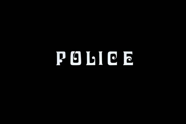 Αστυνομικό Κείμενο Μαύρο Φόντο — Φωτογραφία Αρχείου