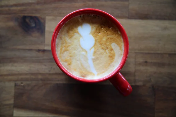 Latte Coffee Cup Latte Art Cappuccino Latte Frothy Foam Red — Fotografia de Stock