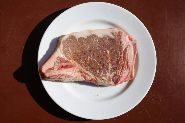 Stek Stawka Wołowinę Świeży Stek Wołowiny Surowe Mięso Stek Białej — Zdjęcie stockowe