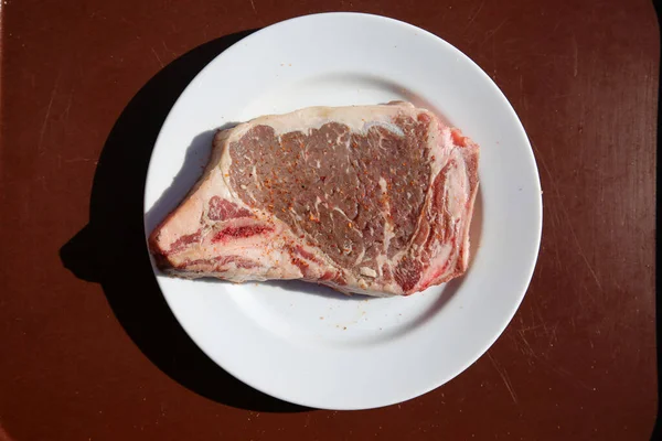 Steak Pieu Bœuf Steak Bœuf Cru Frais Viande Crue Steak — Photo
