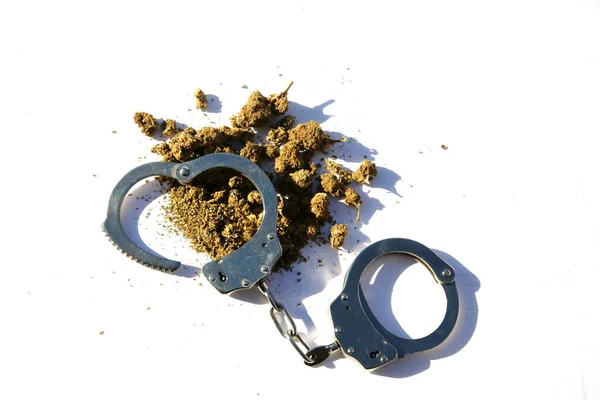 Marijuana Cannabis Marijuana Law Legal Cannabis Use Cannabis Handcuffs Sheriffs — Stock Photo, Image