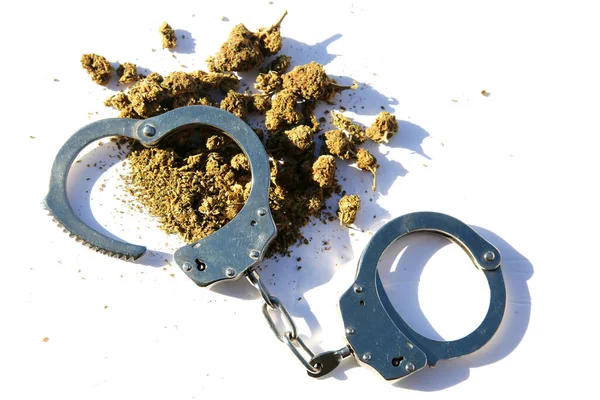 Marijuana Cannabis Marijuana Law Legal Cannabis Use Cannabis Handcuffs Sheriffs — Stock fotografie