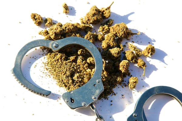 Marijuana Cannabis Marijuana Law Legal Cannabis Use Cannabis Handcuffs Sheriffs —  Fotos de Stock