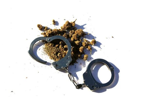 Marijuana Cannabis Marijuana Law Legal Cannabis Use Cannabis Handcuffs Sheriffs — Stockfoto