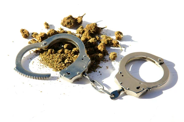 Marijuana Cannabis Marijuana Law Legal Cannabis Use Cannabis Handcuffs Sheriffs — Stok fotoğraf
