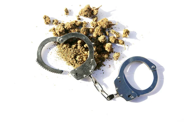 Marijuana Cannabis Marijuana Law Legal Cannabis Use Cannabis Handcuffs Sheriffs — Stock Photo, Image