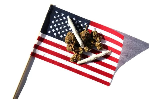 Konopí Legální Marihuana Marihuanové Kámoše Americkou Vlajkou Ženské Marihuanové Květiny — Stock fotografie