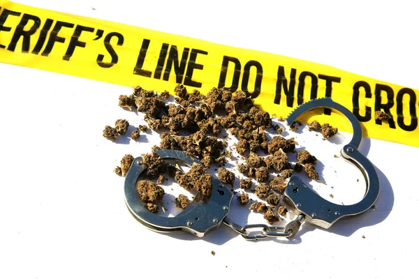 Marihuana Esrar Marihuana Kanun Yasal Esrar Kullanımı Kenevir Kelepçe Şerifler — Stok fotoğraf