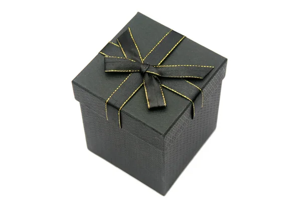 Чорна Подарункова Коробка Ізольована Білому — стокове фото