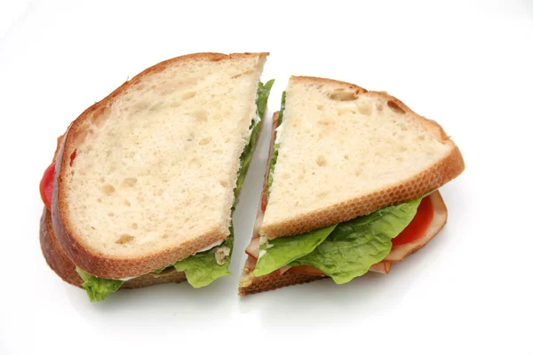 Hindili Sandviç Marul Domatesli Sandviç Ekşi Hamur Ekmeği Öğle Yemeği — Stok fotoğraf
