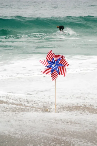 American Flag American Flag Pin Breeze Beach American Flag Beach — Stock Photo, Image