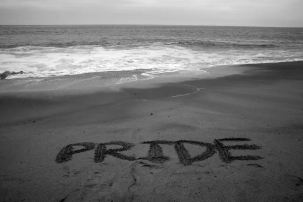Pride Written Beach Sand Ocean Background — Stock Photo, Image