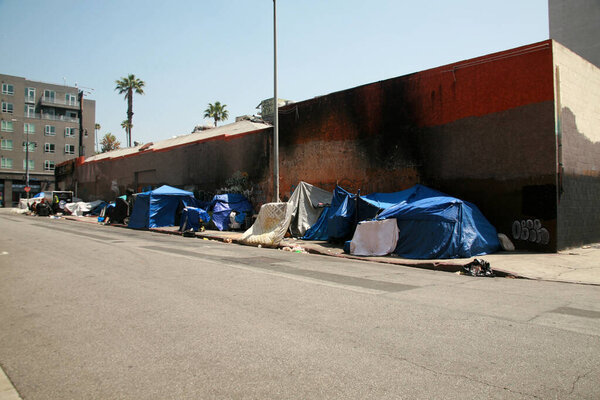 6/20/2019 Los Angeles, California: Homeless Tent Camps and Homeless People in Los Angeles California. Approximately 60,000 persons may be found homeless on any given night in LA. Editorial Use only.