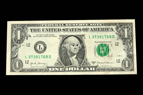 Billete Dólar Estadounidense Aislado Negro — Foto de Stock