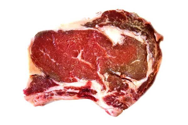 Steak Bœuf Aloyau Frais Isolé Sur Blanc — Photo