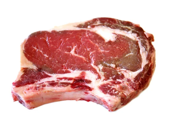 스테이크 으르렁 스테이크 Raw Steak 흰색으로 격리되어 있습니다 문자를 바베큐 — 스톡 사진
