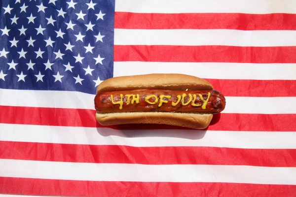 Hotdog Moutarde Sur Hot Dog Patriotique Hot Dog Juillet Juillet — Photo