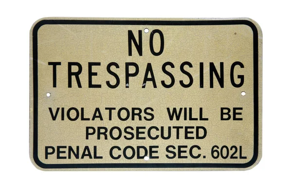 Trespassing Old Trespassing Metal Sign Isolated White Room Text Reflective — Stock Photo, Image