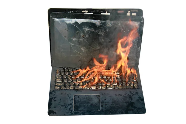 Brennender Laptop Und Tastatur Laptop Flammen Laptop Brennt Flammen Brandgefahr — Stockfoto