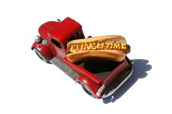 Hotdog Con Parole Ora Pranzo Scritte Senape Gialla Hotdog Pranzo — Foto Stock