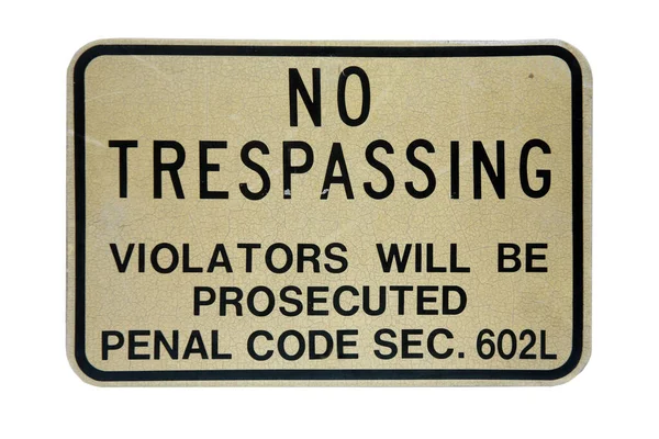Trespassing Old Trespassing Metal Sign Isolated White Room Text Reflective — Stock Photo, Image