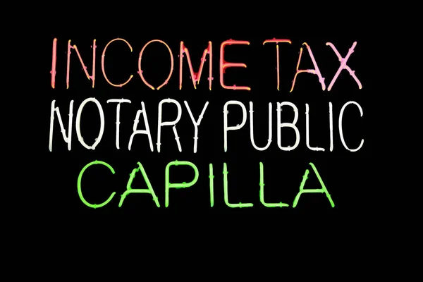 Impuesto Sobre Renta Notario Público Capilla Neón Signo — Foto de Stock