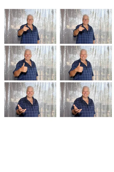 Collage Fotos Del Hombre Sonríe Posa Para Imágenes Divertidas Mientras — Foto de Stock