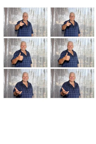 Photo Collage Man Smiles Poses Fun Pictures While Photo Booth — Stock Photo, Image