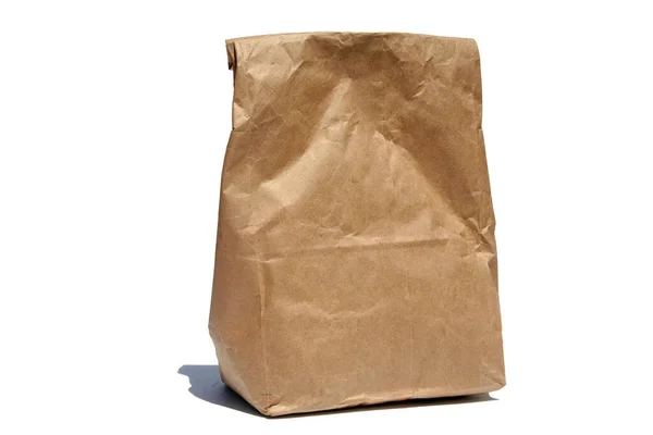 Brown Paper Lunch Bag Isolated White Background — Stock Photo, Image