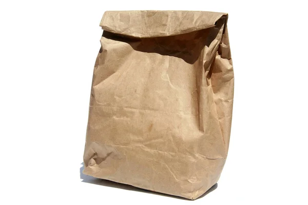 Brun Papperspåse Lunch Isolerad Vit Bakgrund — Stockfoto