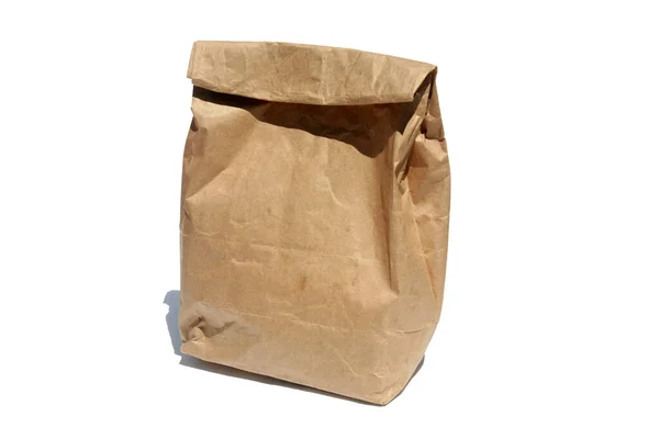 Beyaz Arka Plan Üzerinde Izole Kahverengi Kağıt Yemek Çanta — Stok fotoğraf