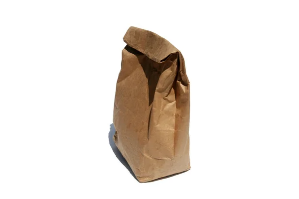 Brun Papperspåse Lunch Isolerad Vit Bakgrund — Stockfoto