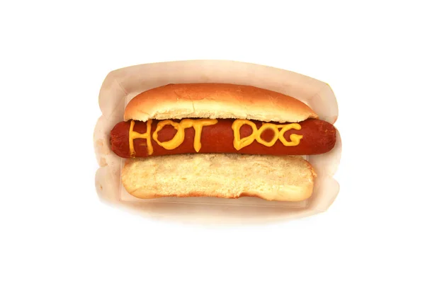 Hot Dog Con Salchicha Mostaza Aislada Sobre Blanco —  Fotos de Stock