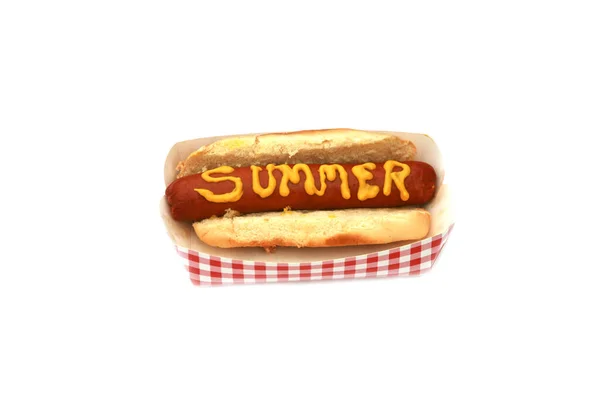 Hot Dog Párkem Hořčicí Text Léto — Stock fotografie
