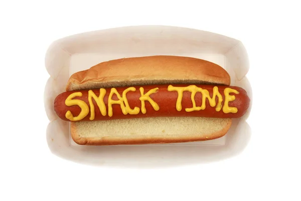 American Food Hot Dog Sausage Mustard Text Snack Time — Stock Photo, Image