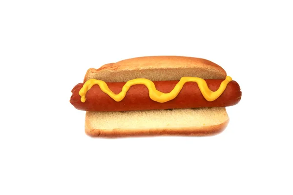 热狗香肠和孤立在白色背景上的芥末 — 图库照片