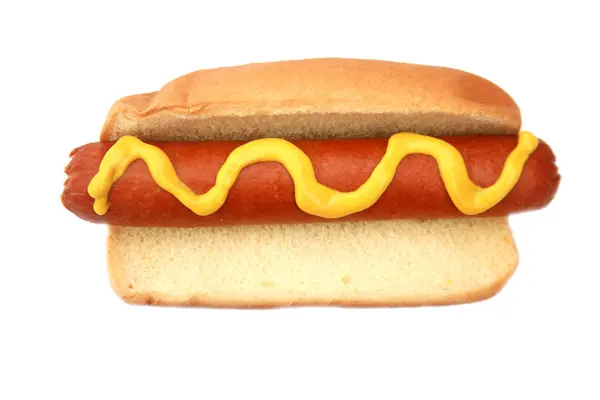 Hot Dog Met Worst Mosterd Geïsoleerd Witte Achtergrond — Stockfoto