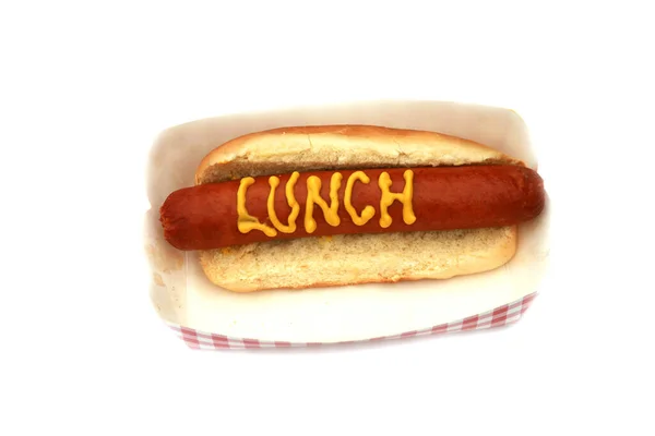 Americké Nezdravé Jídlo Hot Dog Párkem Hořčicí Textový Oběd — Stock fotografie