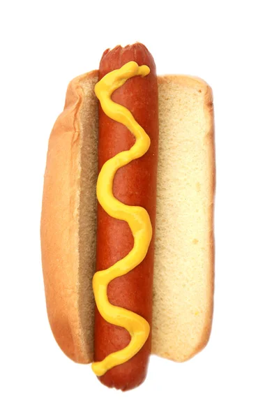 Hot Dog Met Worst Mosterd Geïsoleerd Witte Achtergrond — Stockfoto